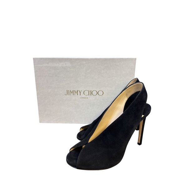 Jimmy Choo Black Suede Peep-Toe Slingback Heels - Picture 9 of 12